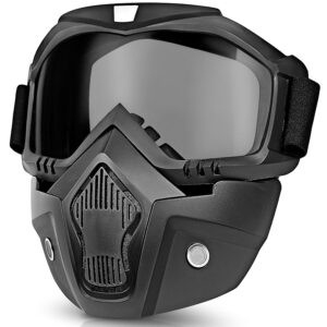 Eliane Reusable Goggle Mask Anti Scratch Uv Protective Face & Eyewear Windproof Dirt Shield with Soft Foam Padded Detachable Mouth Filter for Cycling Bike Off Road Racing Ride Unisex (Black Visor)