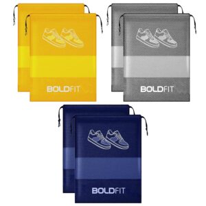 Boldfit Shoe Bag for Travel & Storage Travel Organizer for Women & Men Travel Accessories Shoe Organizer Shoe Bags Pouches Travel Shoe Cover, Essentials - Pack of 6 Shoe Pouch (Blue, Yellow, Grey)