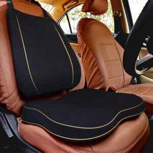 betterhood PosturePro Premium Car Backrest and Seat Cushion Combo | 100% Memory Foam, Cotton Cover, Large Size | Lumbar Back Support + Coccyx Pillow for Back, Tailbone Pain Relief | Ergonomic (Black)