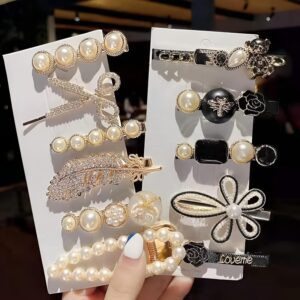 Annacreations Korean Fashion Style Pearl Rhinestone Metal Hair Clips Hair Pin Stylish Hair Accessories Jewellery For Women's And Girls (Pack of 11 Pcs)