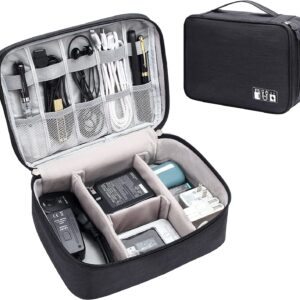 House of Quirk Polyester Electronics Accessories Organizer Bag, Universal Carry Travel Gadget Bag For Cables, Plug And More, Perfect Size Fits For Pad Phone Charger Hard Disk - Black