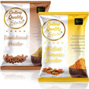Online Quality Store Kasturi Turmeric Powder for Face + Pure natural Sandalwood Powder |kasturi haldi powder,wild turmeric powder,kasturi manjal |chandan powder for face,skin(Pack of 2 ,100g each ,Total 200g Pack)