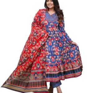 GRECIILOOKS Women Kurta Set | Traditional | Printed | Anarkali Kurti | with Dupatta | Ethnic Wear | V-Neck | Festive Wear