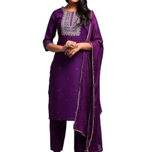 Naixa Women's Slub Rayon Sequence Worked Straight Kurta with Pant and Dupatta Set, Elegant and Fashionable for Special Occasions or Festive Celebrations (362)