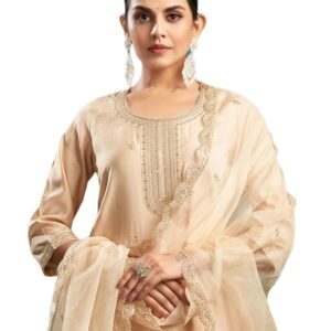 SIRIL Women's Viscose Chanderi Sequence Embroidery Straight Kurta Pant with Dupatta Set