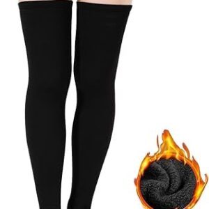 Warm Woolen Plus Size Thigh High Socks for Women Cotton Over the Knee Stockings Leg Warmers Thigh Knee High Leg Warmer Winter Extra Long Boot Stockings Leg Cuffs Socks for Women & Men (1 Pair, Black)