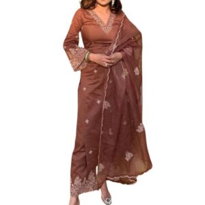 Royal Export Women's Viscose Silk Floral Embroidered Straight Kurta Pant with Dupatta