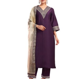SIRIL Women's Silk Straight Embroidery Kurta with Pant and Dupatta Set | Ethnic Set | Suit Set | Kurta Set