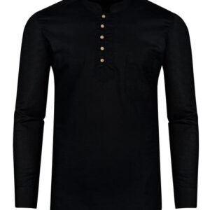 FRENCH CROWN Jade Black Solid Giza Cotton Kurta Shirt