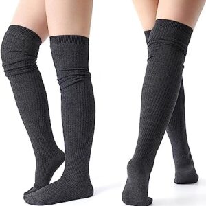 KRIDEZ Stripe Warm Woolen Thigh High Knee High Leg Warmer Winter Long Boot Cuffs Socks for Women (Pack of 1)