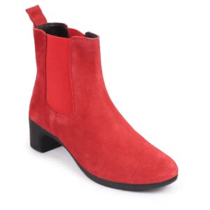 FAUSTO Women's Flared Heel High Ankle Suede Leather Classic Winter Chelsea Boots