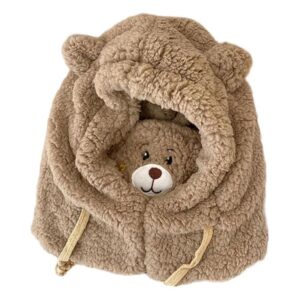 Gurudetra 3 in 1 Hooded Scarf Warm Winter Hat Scarf Face Mask Cute for Kids Adults Khaki Clothing Shoes & Accessories | Womens Accessories | Scarves & Wraps