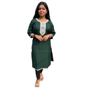 Women's Ethnic Embroidered Kurti with Free Earrings, Traditional Indian Style