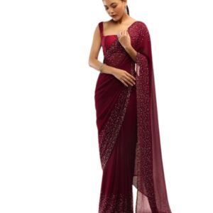 SWADESI STUFF Georgette Saree with Banglory Silk Blouse & Stunning Siroski Work Crystal Fix Embellishments - Indian Ethnic Wear for Women