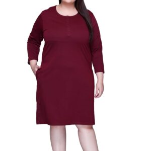 In Love Women's Solid Cotton Plus Size Full Sleeve Nighty Chemise,FSLP69_P