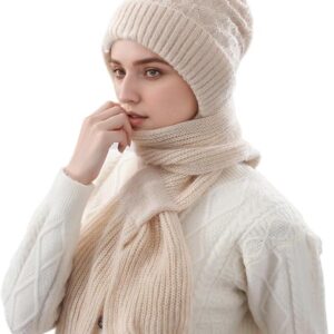 VIHM Winter Cap for Women Woolen Cap with Mufflers for Women, Muffler Beanie Cap with Fur for Women & Girls Muffler Woolen Cap, Stylish Woolen Caps for Women Winter Wear Scarf