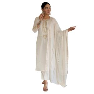 Naixa Women's Chanderi Viscose Embroidered Straight Kurta with Pant and Dupatta Sets (MV-610)