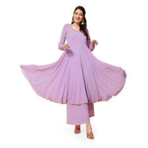 PH POSHAKHUB Women Georgette Hand Embroidery Round Neck and Front Yoke Anarkali Kurta - Round Neck Kurta