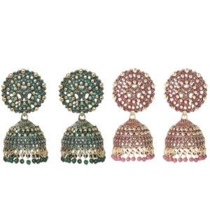 Nilu's Collection Ethnic Oxidised Jhumka for Women and Girls Wedding, Party Festival Wear Alloy Jhumki Earring (Red, Blue, Pink, Copper)