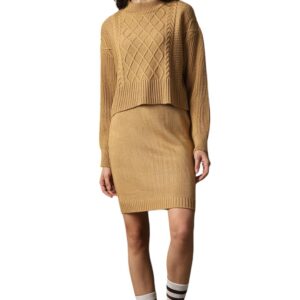High Star Women Knitted Acrylic Regular fit High- Rise Round Neck Long Sleeve Co-Ord