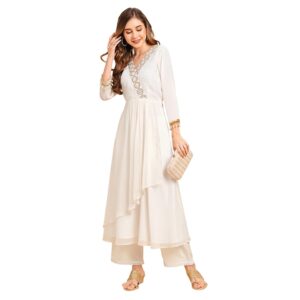 RATAN Women's Georgette Lurex Layered Ethnic Wear Kurta