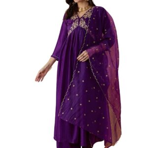 Amayra Rayon Women's Embroidered Alia Cut Kurta With Pant And Dupatta Set