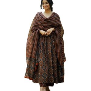 KLOSIA Women's Viscose Printed Flared A-Line Kurta With Pant And Dupatta Suit Set | Kurta Set