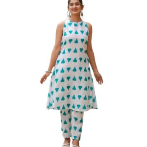GRECIILOOKS Sleeveless Kurta Set for Women | Rayon Floral Kurti Festive Straight Fit Kurta Set for Women