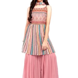 White Button Kid's Georgette Sharara Suit