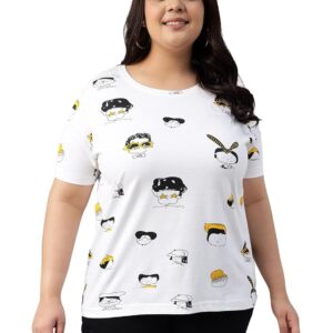 JUNEBERRY® 100% Pure Cotton Regular Fit Latest & Trendy All Over Prints Half Sleeve Plus Size T-Shirt for Women & Girls (Sizes: 2XL to 5XL)