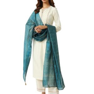 FIORRA Silk Blend Women's Silk Blend Nayra Cut Kurta Pant With Dupatta Embroidered