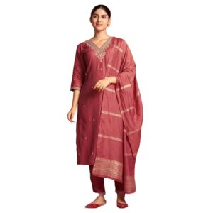 LookMark Women's Pure Cotton Straight Kurta Pant Dupatta Set with Elegant Embroidery - Perfect for Every Occasion