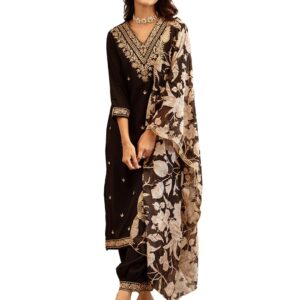 INDO ERA Women's Rayon Viscose Rayon Embroidered Straight Kurta & Salwar With Dupatta Set