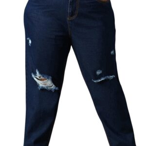 High Star Plus Size Women Cotton Washed Mom Fit High-Rise Jeans