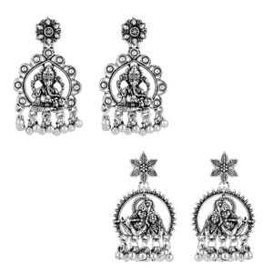 I Jewels Navratri Ethnic Design Silver Oxidised Afghani Style Lightweight Festive Occasional Wear Earrings For Women