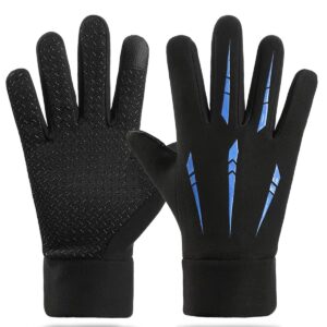 Winter Hand Gloves for Men, Winter Gloves for Men Women Adult, Waterproof Gloves for Bike Riding, Warm Riding Gloves Touch Screen Finger Anti-Slip Design, Bike Gloves Windproof (Black Blue)
