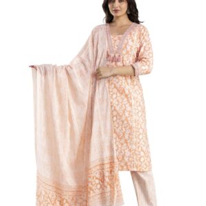 Women Pure Cotton Printed Embroidery Straight Kurta Pant Dupatta Set | Kurta Set Women | Ladies Suit Set