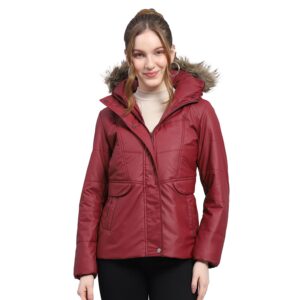 Monte Carlo Womens Solid Navy Blue Hooded Neck Full Sleeve Jacket