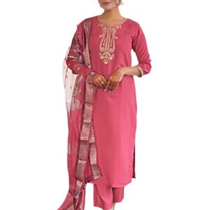 Naixa Women's Chanderi Embroidered Straight Kurta Pant and Dupatta Sets (NX-653)