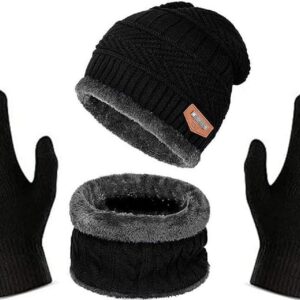 ZUNBELLA Woolen Winter Cap Beanie Hat with Neck Muffler, Hand Gloves Set for Men Women Ultra Soft Thick, Winters Warmer Combo Kit for Neck, Ears and Hand for Travelling (SET OF 3)- UR-548
