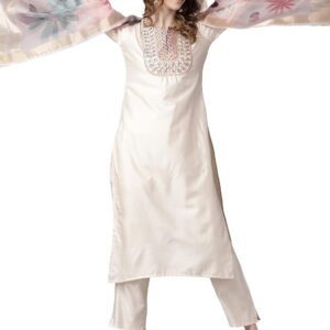 INDO ERA Women's Embroidered Viscose Straight Kurta with Pant & Dupatta Set