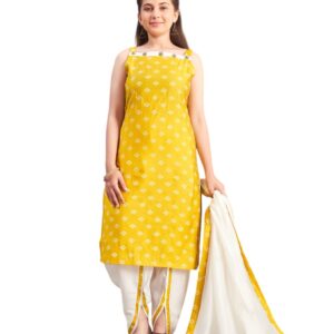 Aarika Girls Ethnic Wear Sea Green-Cream Colour Printed Silk Dhoti Kurta Set