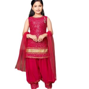 Aarika Girls Ethnic Wear D-Green Colour Sequin Embroidery Lace Work Georgette Kurti Patiala Set