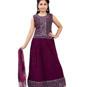 Aarika Girls Ethnic Wear Rani Colour Mirror Embroidery Georgette Lehenga Choli Set