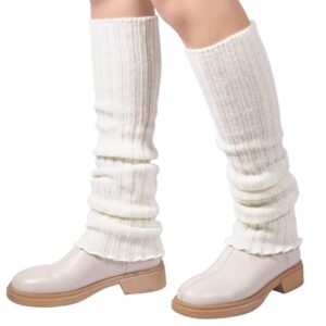 PANCA Winter Socks for Women,Woolen Socks, Stockings, Leg Warmers for Women, Korean Outfit, Woolen Leggings Calf Length, Warm Fleece Leggings, Foot Warmers (2 Piece, White)