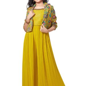 White Button new lemon sequence work with floral print jacket style indowestern palazzo set for girls