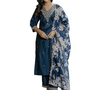 VredeVogel Kurta Set with Dupatta | Embroidered Viscose Rayon Kurta Pant Set for Women | Women's Ethnic Casual Kurti Set