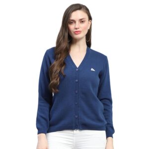 Monte Carlo Womens Solid V Neck Full Sleeve Cardigan (1240728VN)