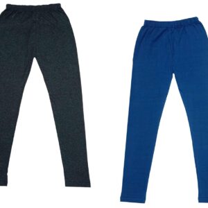 IndiWeaves Girls Super Soft Cotton Solid Leggings (Blue, Grey,) Pack of 2