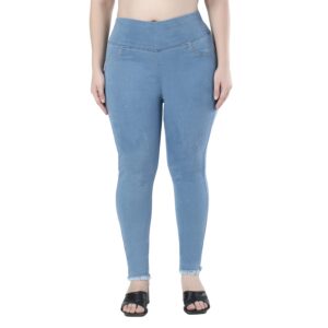 ZXN Clothing Women Plus Size Tummy Tucker High Waist Stretchable Denim Scratch Jegging Jeans